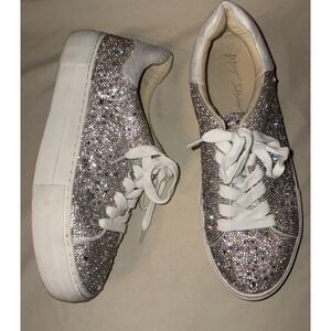 BETSEY JOHNSON 9 M Rhinestone Sidney Shoe Sneaker Bling Lace Up Aurora Borealis